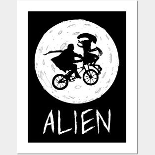 Halloween witch bike alien moon funny Posters and Art